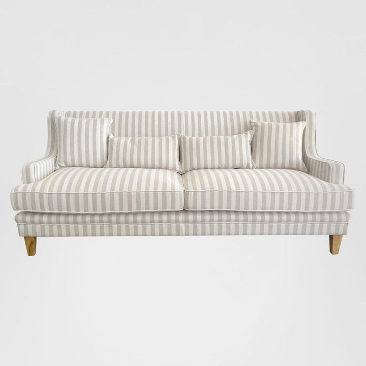 Bondi Hamptons 3 Seat Sofa Natural Stripe W/White Piping