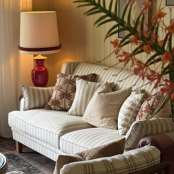 Bondi Hamptons 3 Seat Sofa Natural Stripe W/White Piping