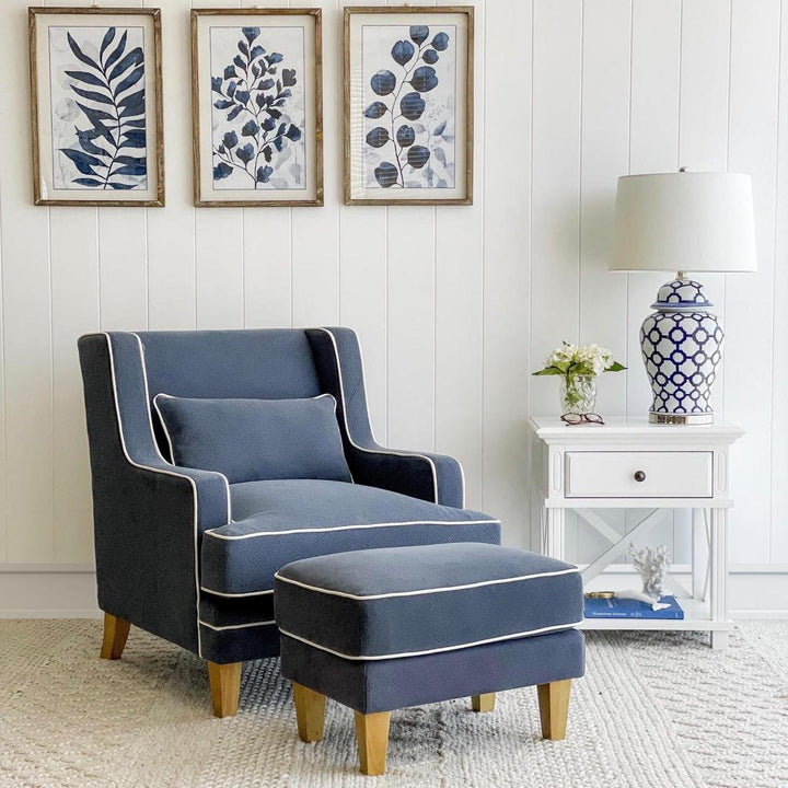 Bondi Hamptons Armchair Navy W/White Piping