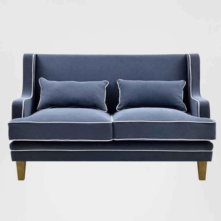 Bondi Hamptons 2 Seat Sofa Navy W/White Piping