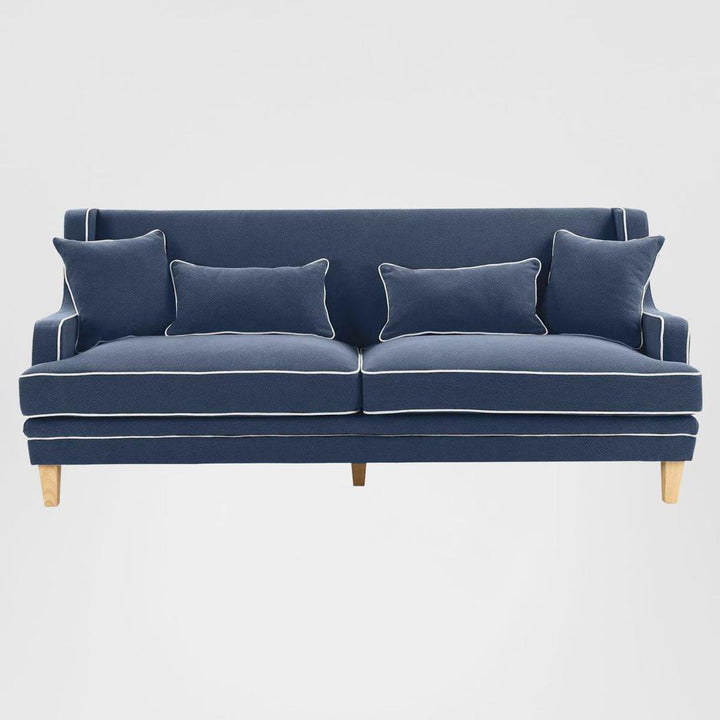 Bondi Hamptons 3 Seat Sofa Navy W/White Piping