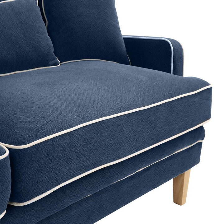 Bondi Hamptons 3 Seat Sofa Navy W/White Piping