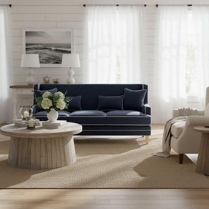 Bondi Hamptons 3 Seat Sofa Navy W/White Piping
