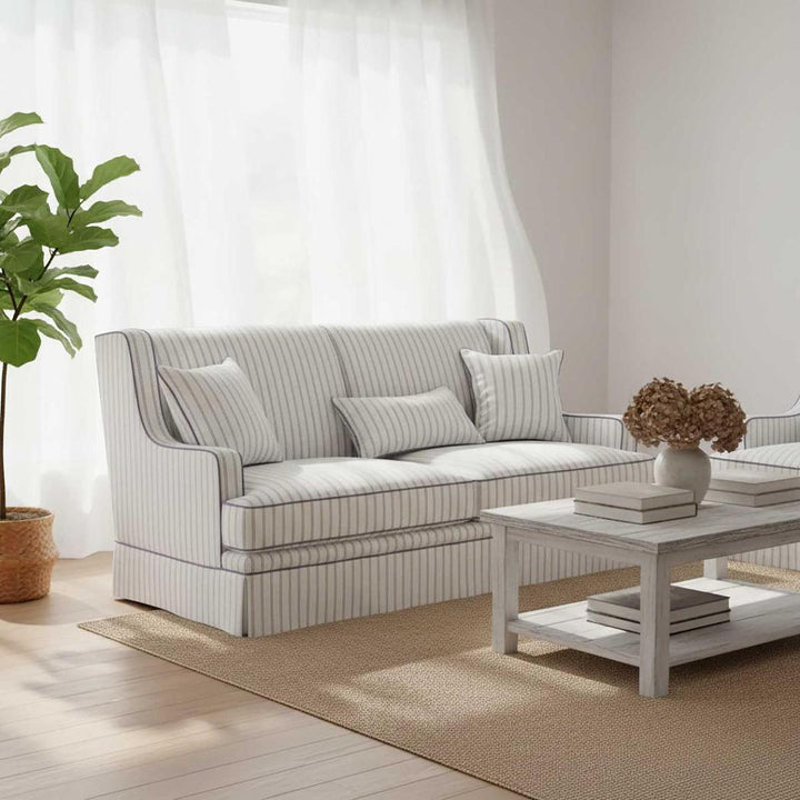 Bondi Hamptons 3 Seat Sofa Blue/White Pin Stripe