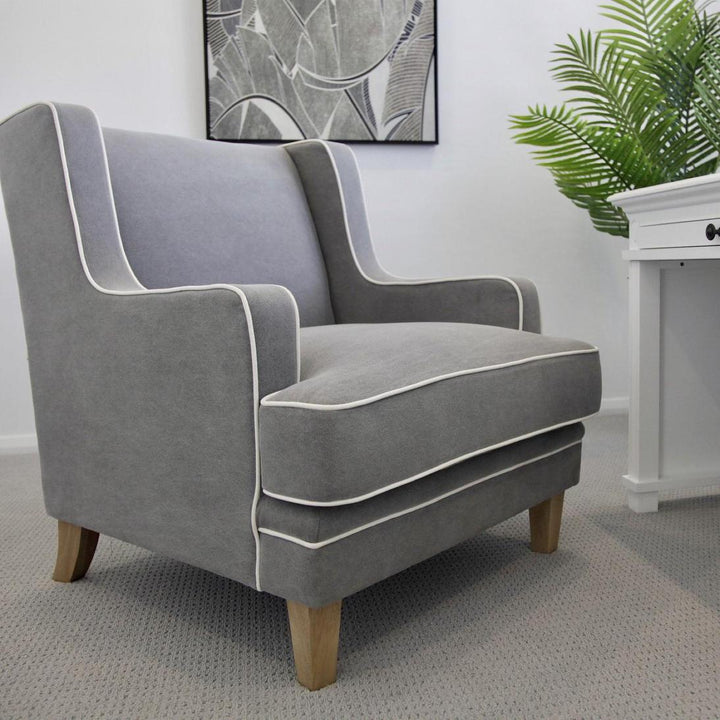 Bondi Hamptons Armchair Grey W/White Piping