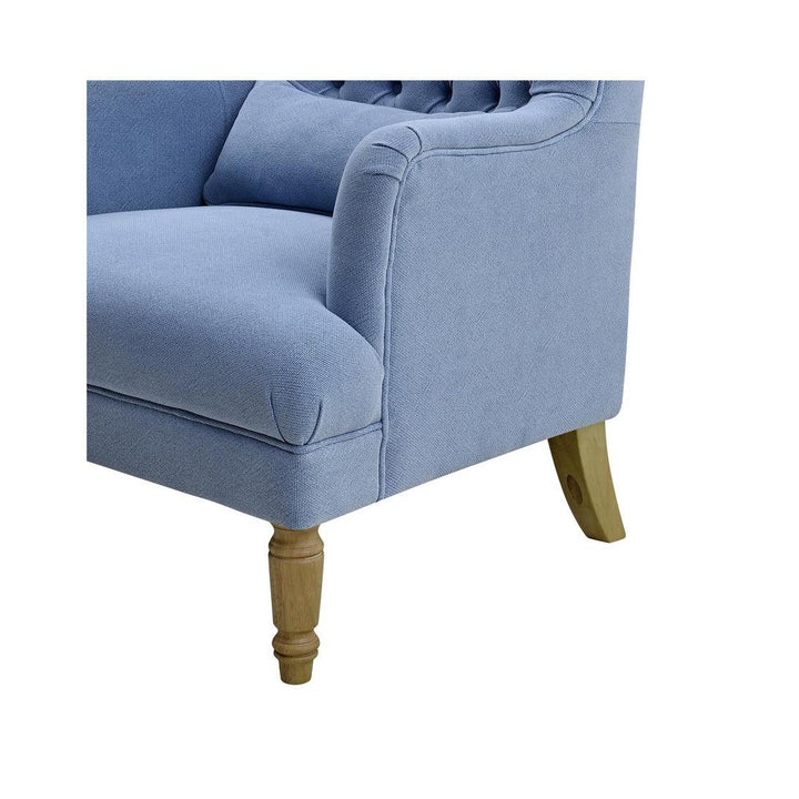 Bayside Slate Blue Hamptons Button Tufted Winged Armchair W/Wooden Legs