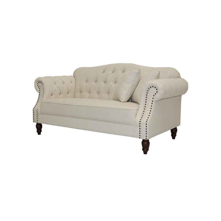 Vaucluse 2 Seat Hamptons Buttoned Sofa Beige Linen Blend