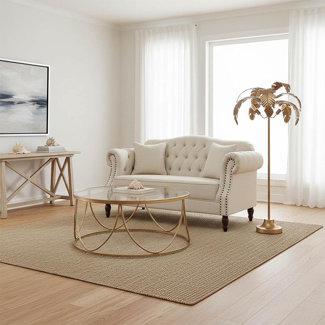 Vaucluse 2 Seat Hamptons Buttoned Sofa Beige Linen Blend