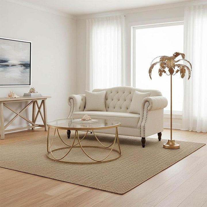Vaucluse 2 Seat Hamptons Buttoned Sofa Beige Linen Blend
