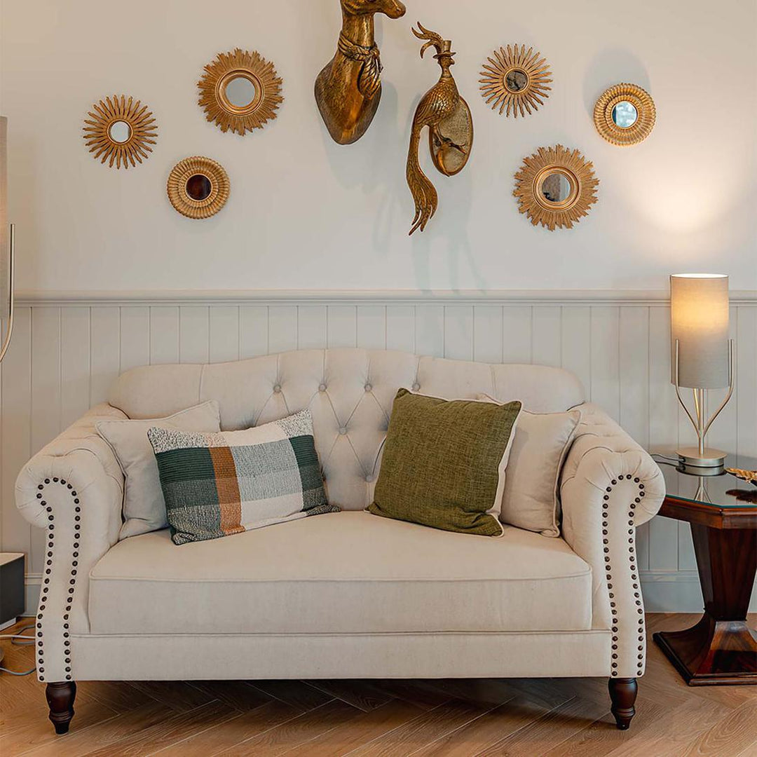 Vaucluse 2 Seat Hamptons Buttoned Sofa Beige Linen Blend
