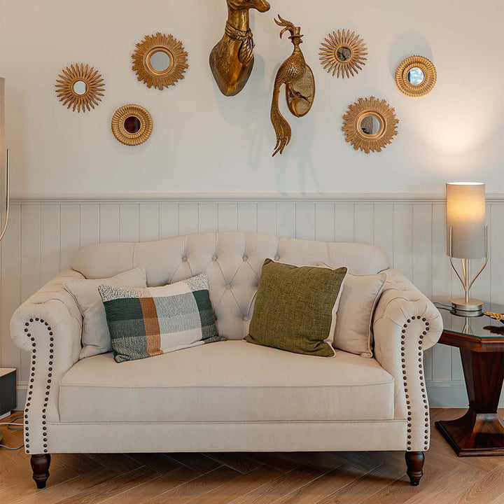 Vaucluse 2 Seat Hamptons Buttoned Sofa Beige Linen Blend