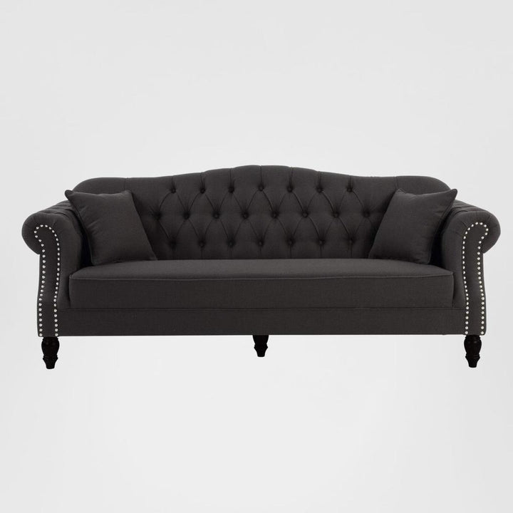 Vaucluse Buttoned 3 Seat Sofa Charcoal W/ Studs