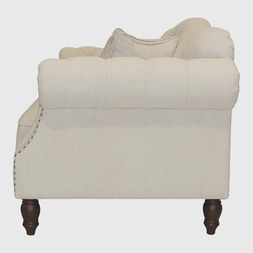Vaucluse 3 Seat Hamptons Buttoned Sofa Beige Linen Blend