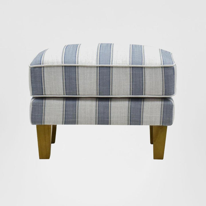 Bondi Hamptons Ottoman Blue Sky Stripe W/White Piping