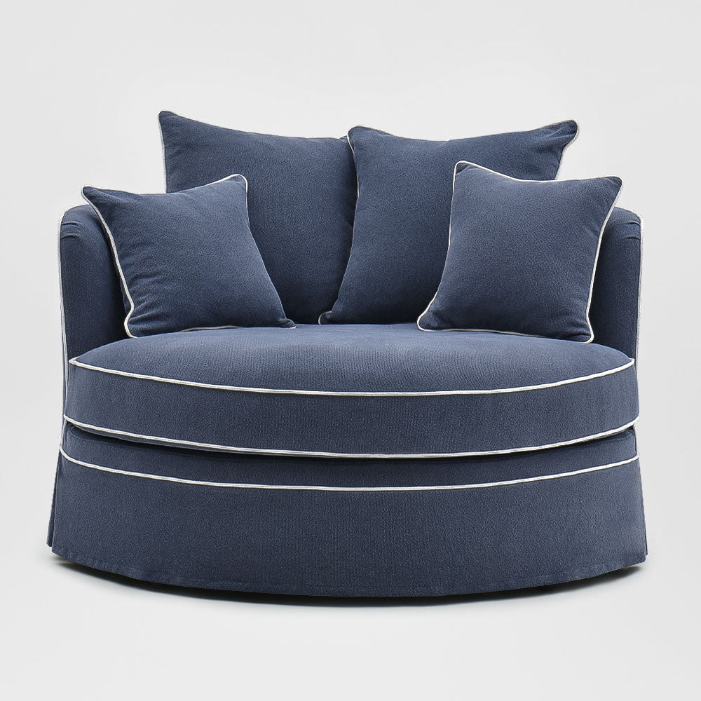Slip Cover Only - Noosa Hamptons Snuggle Chair Navy With White Piping