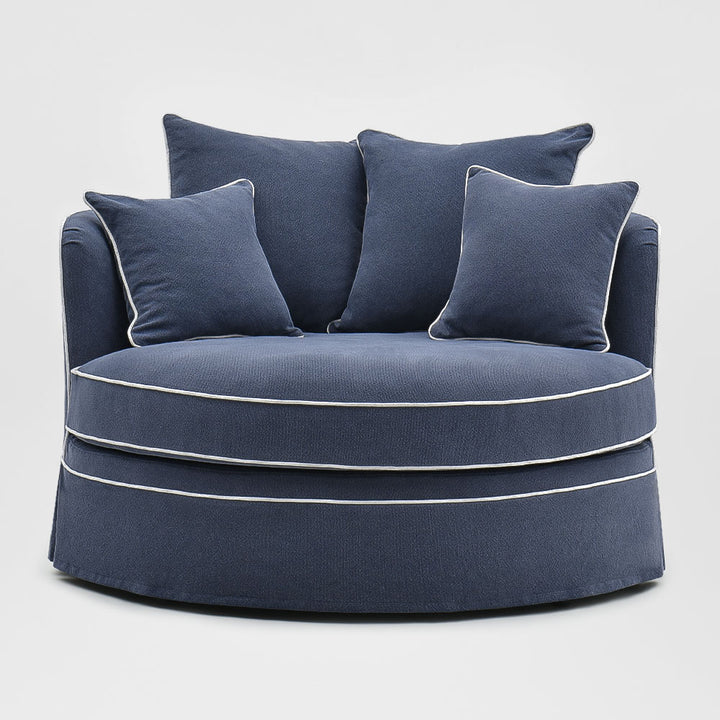 Slip Cover Only - Noosa Hamptons Snuggle Chair Navy With White Piping
