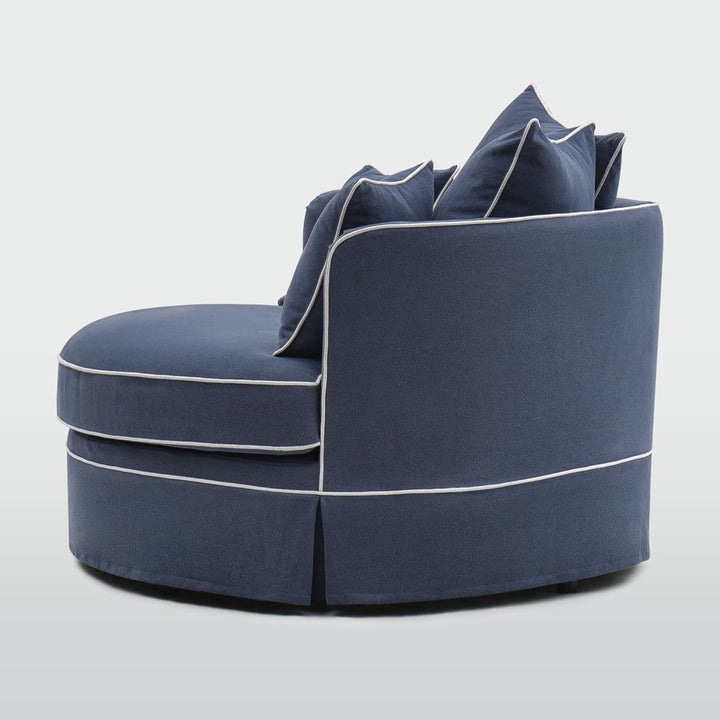 Slip Cover Only - Noosa Hamptons Snuggle Chair Navy With White Piping