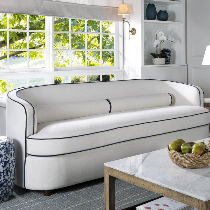 Brighton Hamptons 3 seat sofa Ivory with blue piping