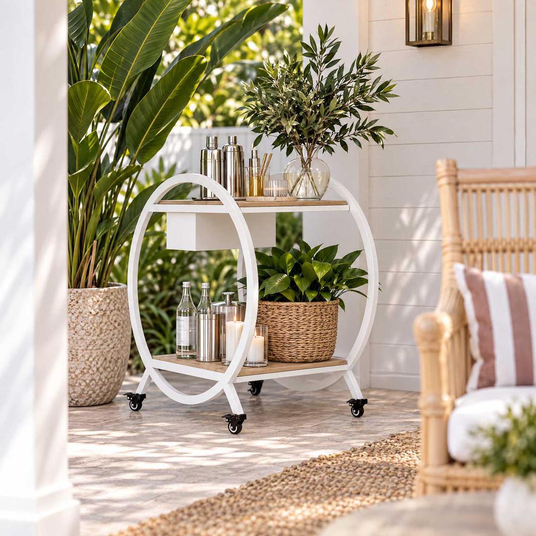 Ryder Bar Cart White Outdoor