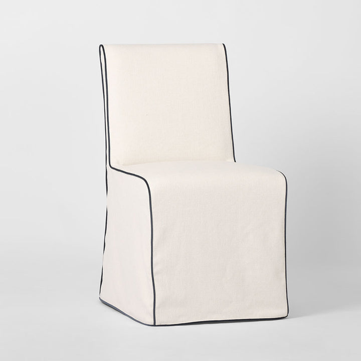 Slip Cover Only - Clifton Dining Chair Ivory W/ Navy Piping