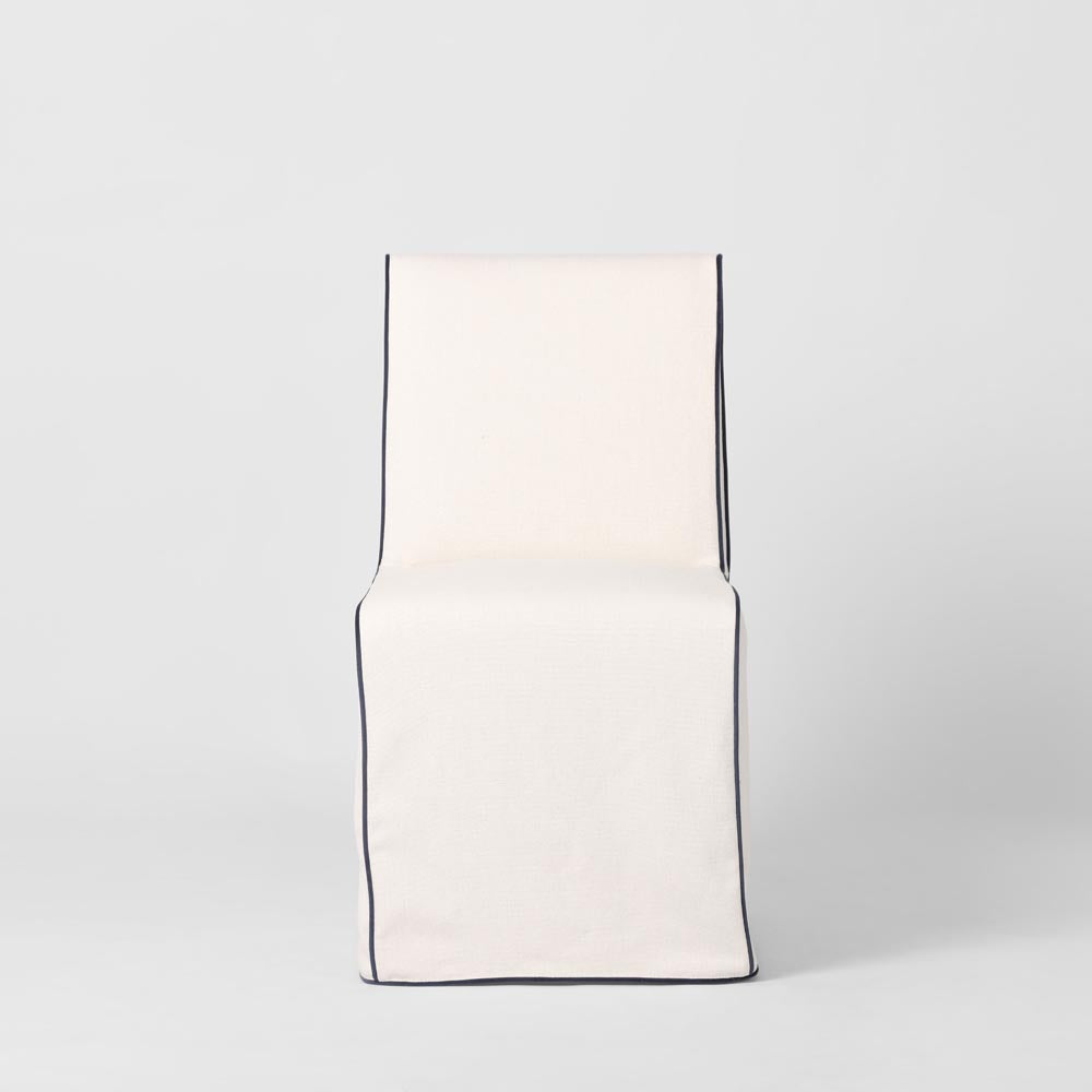 Slip Cover Only - Clifton Dining Chair Ivory W/ Navy Piping