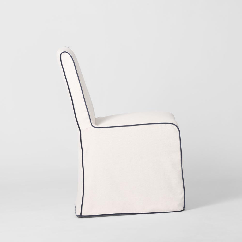 Slip Cover Only - Clifton Dining Chair Ivory W/ Navy Piping