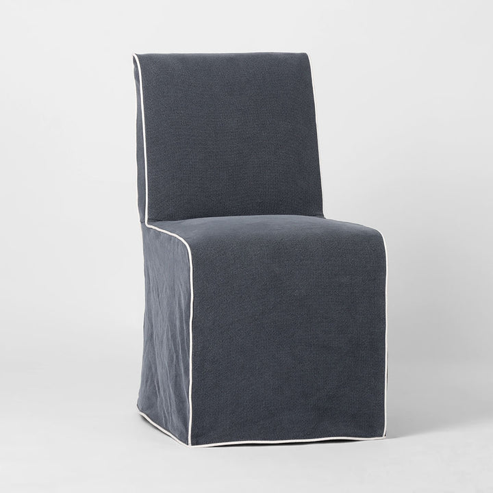 Slip Cover Only - Clifton Dining Chair Navy W/ White Piping