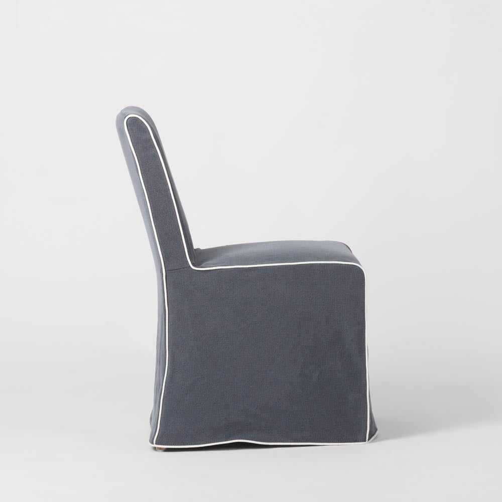 Slip Cover Only - Clifton Dining Chair Navy W/ White Piping