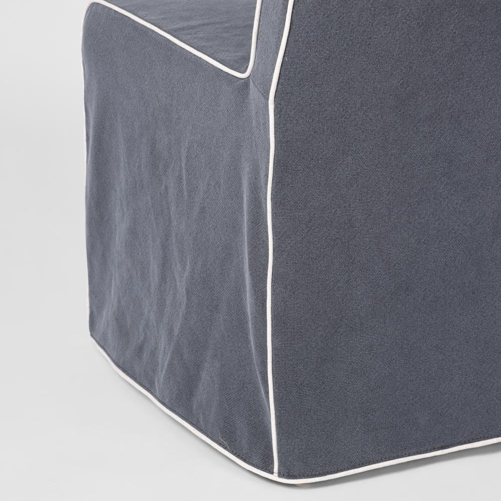 Slip Cover Only - Clifton Dining Chair Navy W/ White Piping