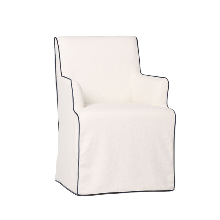 Clifton Dining Chair w/Arms Slip Cover Ivory with Navy Piping