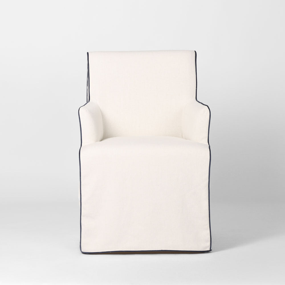 Clifton Dining Chair w/Arms Slip Cover Ivory with Navy Piping