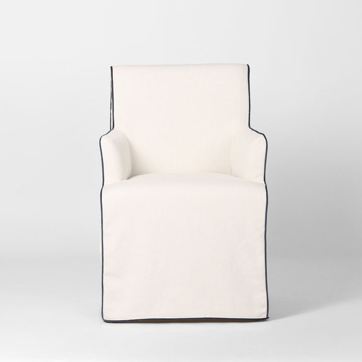 Clifton Dining Chair w/Arms Slip Cover Ivory with Navy Piping
