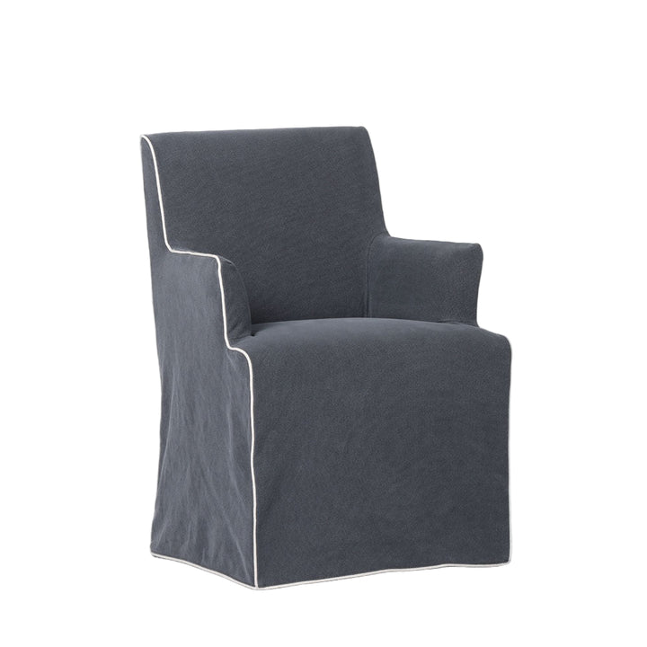 Clifton Dining Chair w/Arms Slip Cover Navy with Ivory Piping