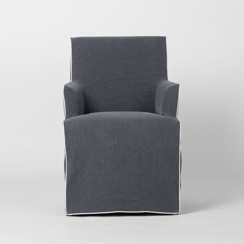 Clifton Dining Chair w/Arms Slip Cover Navy with Ivory Piping