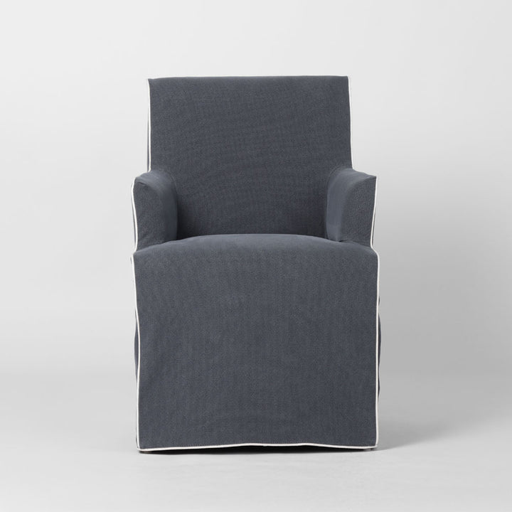 Clifton Dining Chair w/Arms Slip Cover Navy with Ivory Piping