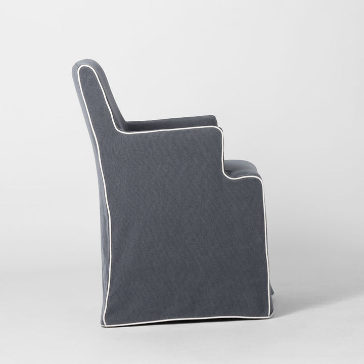 Clifton Dining Chair w/Arms Slip Cover Navy with Ivory Piping