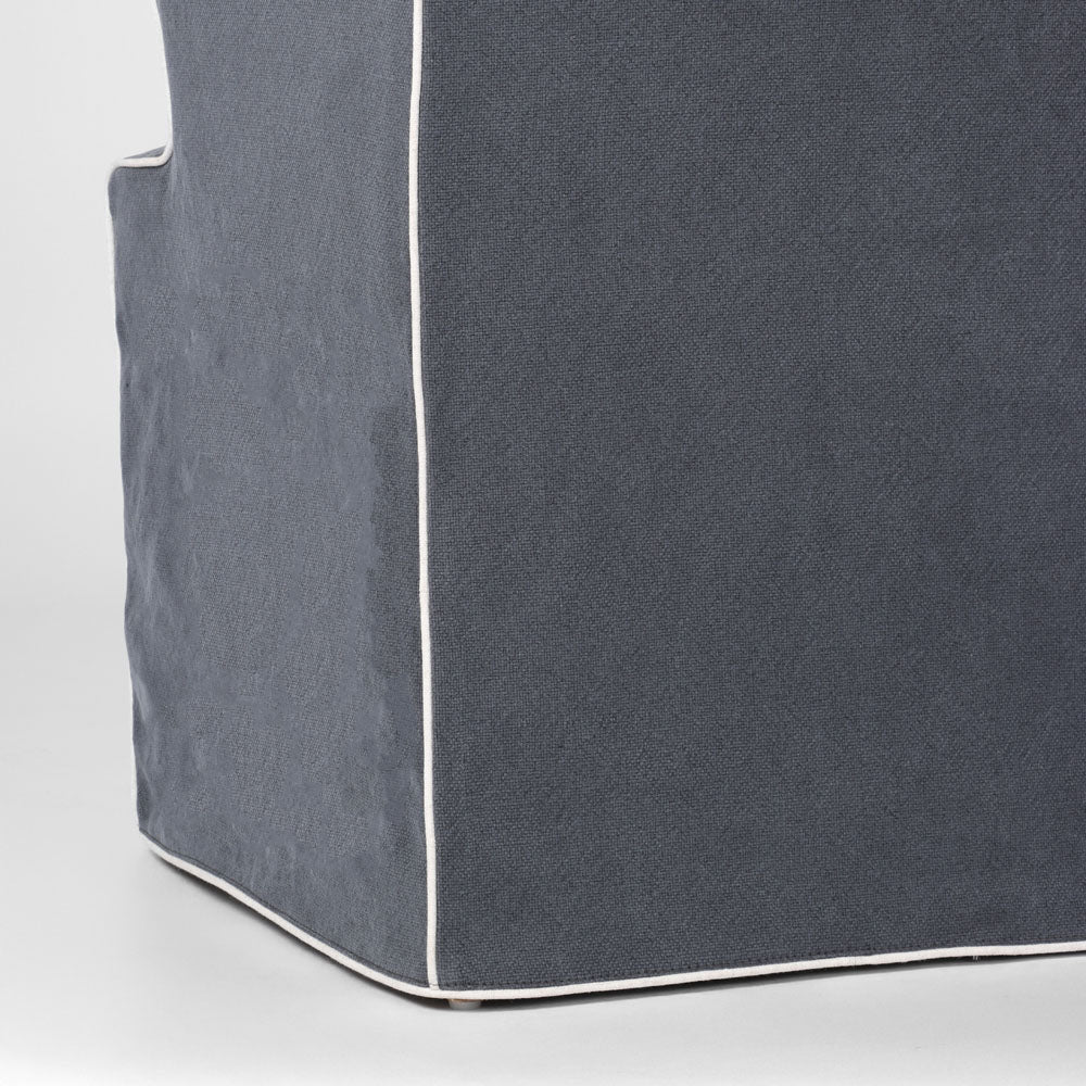 Clifton Dining Chair w/Arms Slip Cover Navy with Ivory Piping
