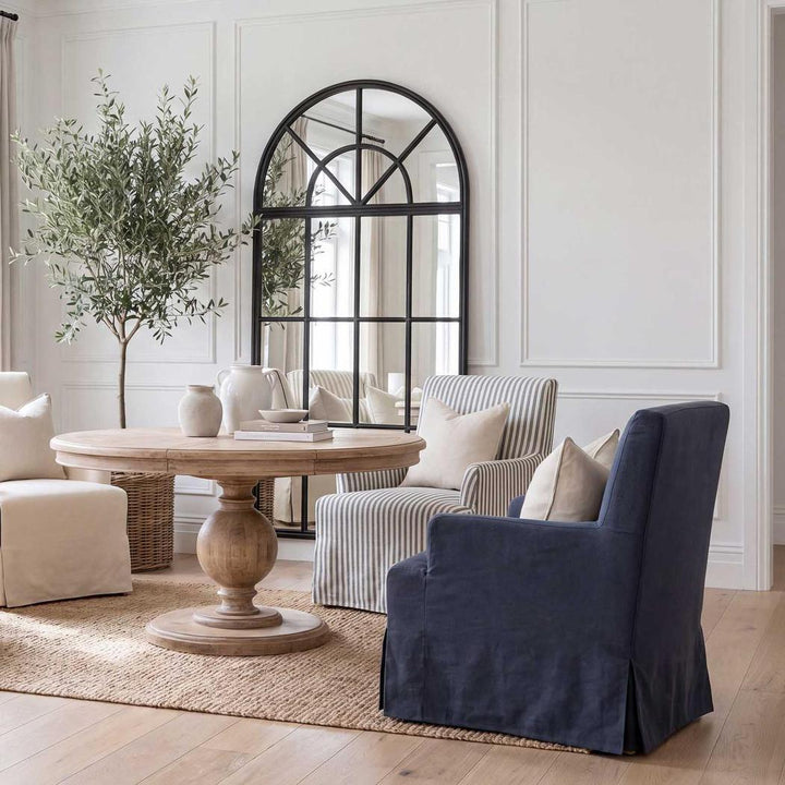 Slip Cover Only - Clifton Dining Chair W/Arms Navy With Ivory Piping