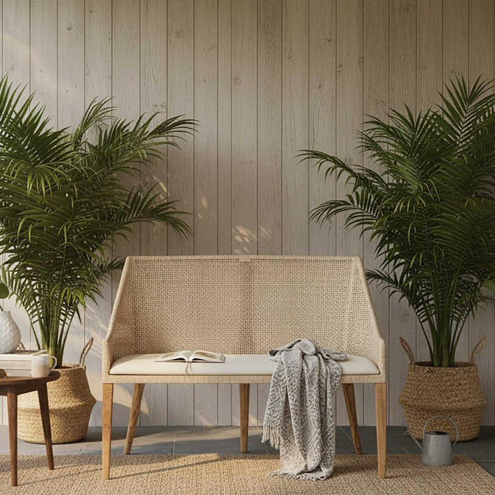 Charlotte Rattan Bench Seat Natural Whitewash