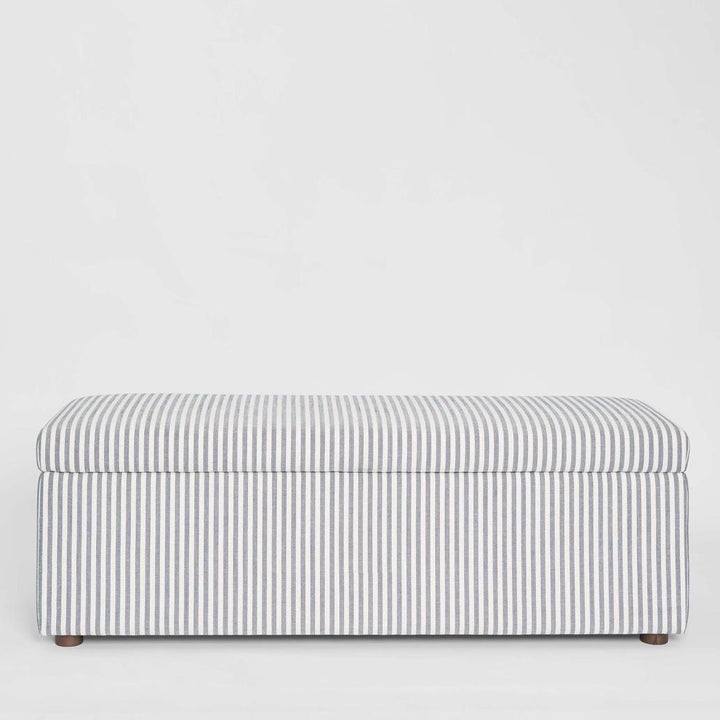 Newport Storage Ottoman White & Blue Pin Stripe