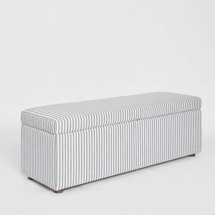 Newport Storage Ottoman White & Blue Pin Stripe