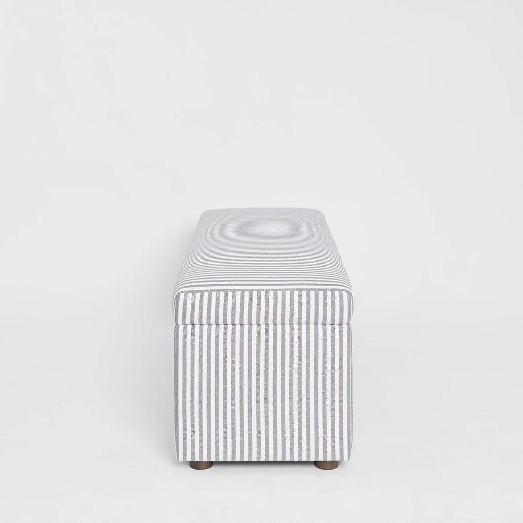 Newport Storage Ottoman White & Blue Pin Stripe