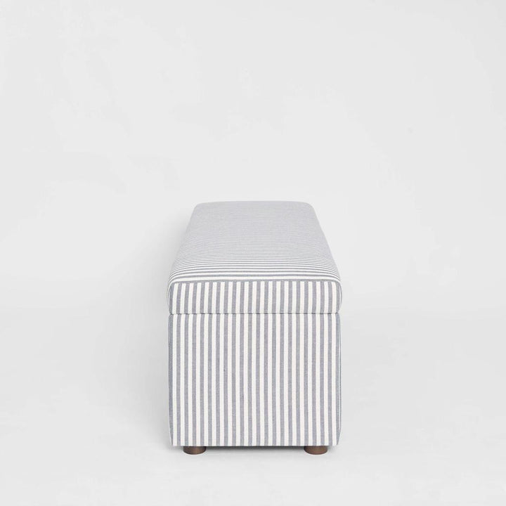 Newport Storage Ottoman White & Blue Pin Stripe