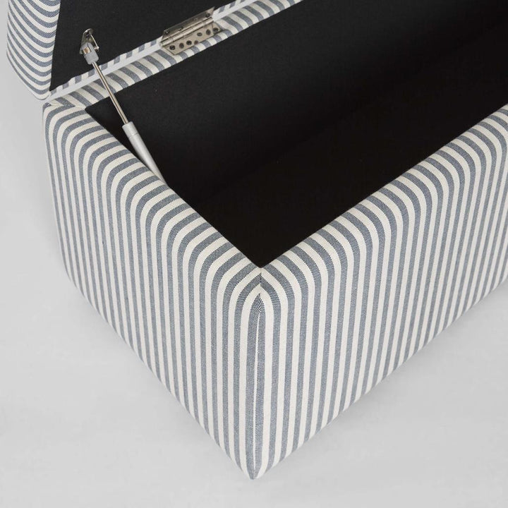 Newport Storage Ottoman White & Blue Pin Stripe