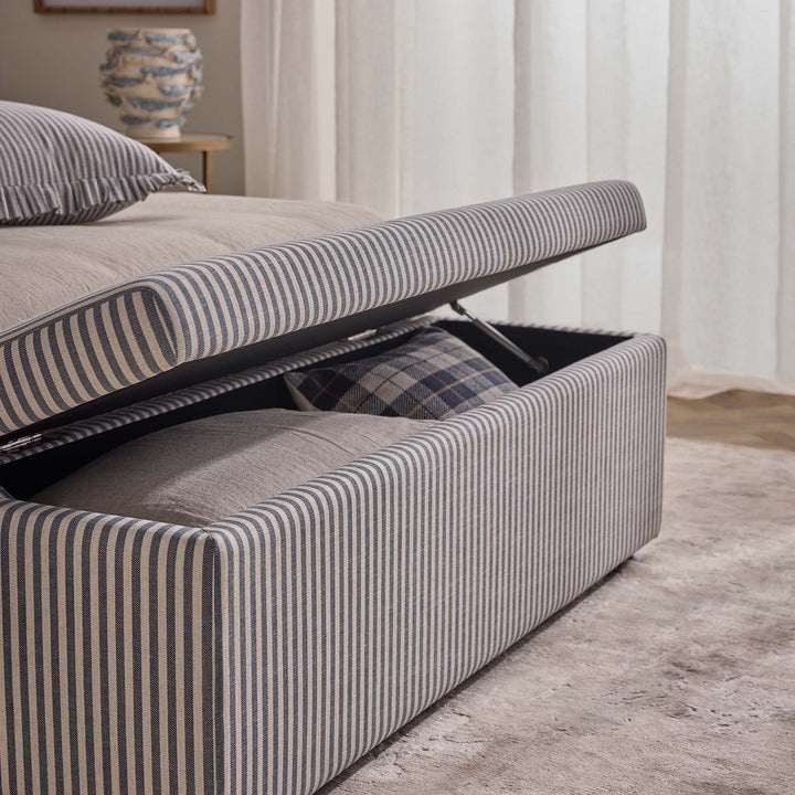 Newport Storage Ottoman White & Blue Pin Stripe
