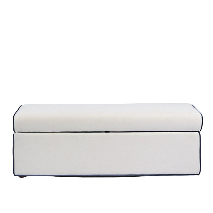 Brighton Storage Ottoman Ivory with Blue Piping