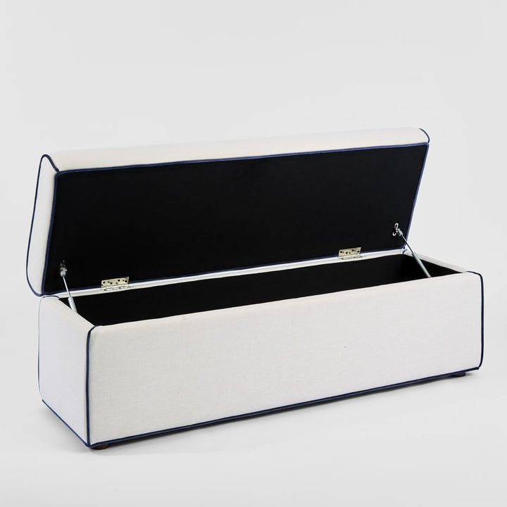 Brighton Storage Ottoman Ivory with Blue Piping