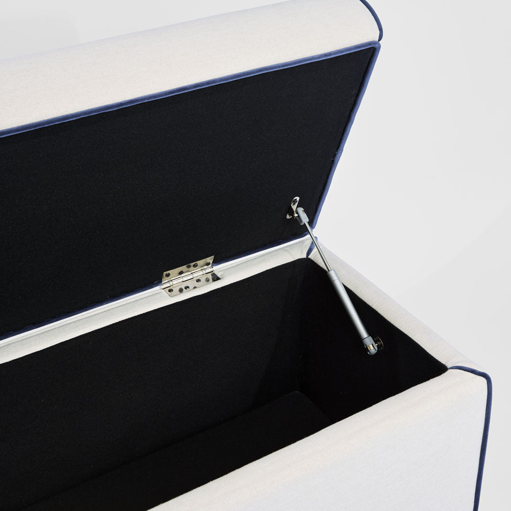 Brighton Storage Ottoman Ivory with Blue Piping
