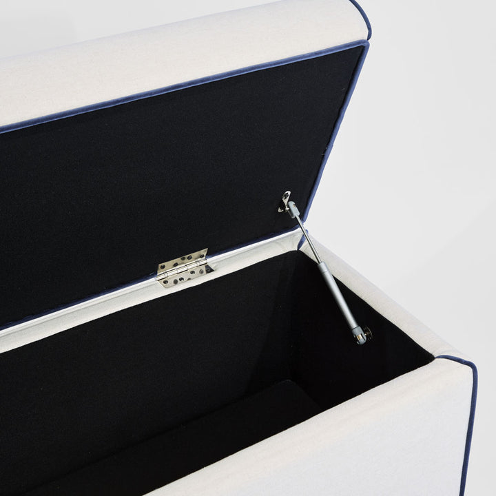 Brighton Storage Ottoman Ivory with Blue Piping