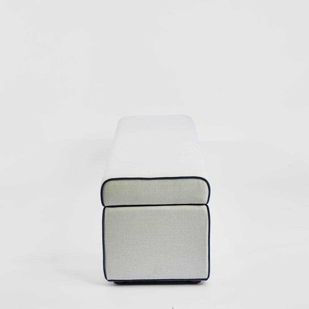 Brighton Storage Ottoman Ivory with Blue Piping